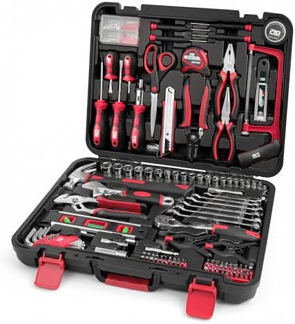 Prostormer 259-Piece Home Tool Kit with Portable Storage Box, Red