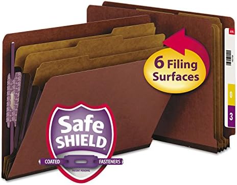 Smead End Tab Pressboard Classification File Folder, 3 Dividers, Red