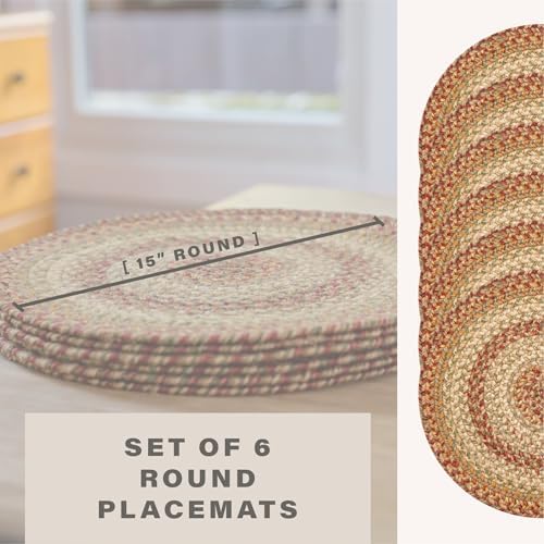 Homespice Harvest Braided Placemats for Country Decor, Round 15" Set of 6