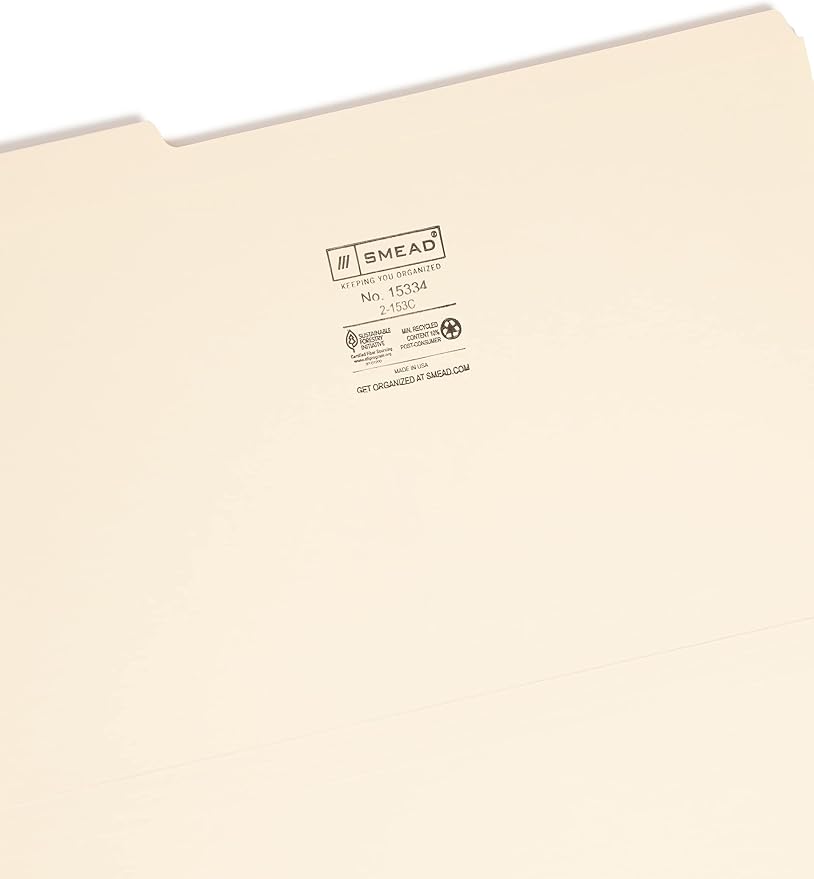 Smead File Folder, Reinforced 1/3-Cut Tab, Assorted Positions, Legal Size, Manila, 100 per Box (15334)
