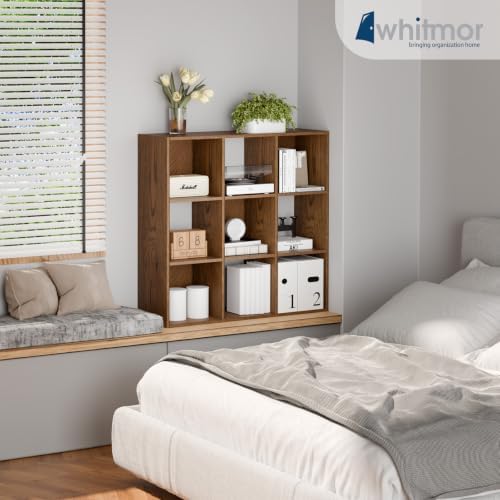 Whitmor 9 Cube Storage Organizer, Open Storage Display Bookshelf, Storage Cabinet for Living Room, Bedroom, Home, Office, Walnut