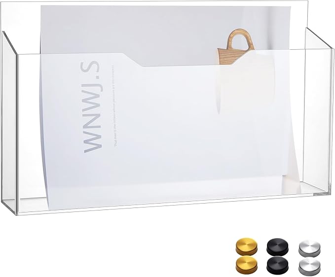Feifeiya 1 Pack 14"x8.3"x2.4" Clear Acrylic Wall File Holder Organizer Wall Mount Magazine Document Brochure Mail Pocket Durable File Storage with 3 Colors Screw Cap for Office Home Waiting Room Use