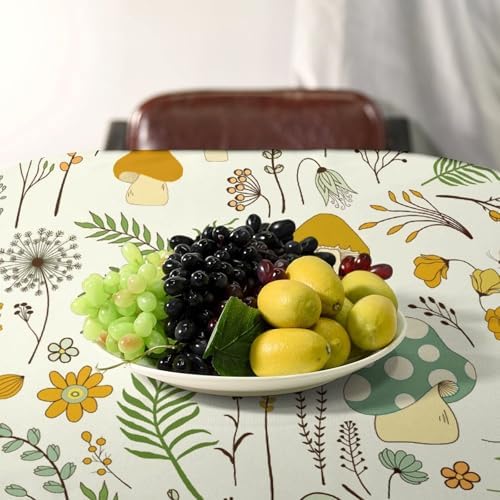 Wild Mushroom Tablecloth, Vintage Botanical Rustic Wildflower Herbs Plants Green Mushroom Table Cloth for Farmhouse Kitchen Dinning Room Picnic Parties Home Decor 60x110in