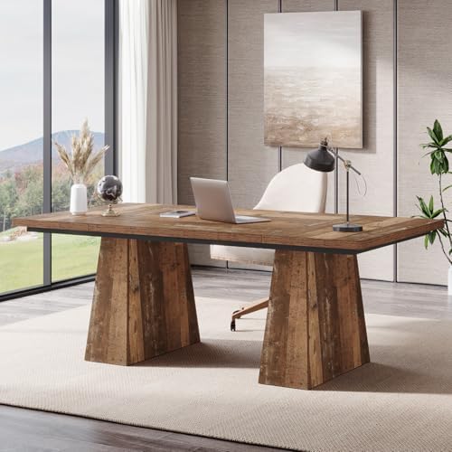Tribesigns 63-Inch Executive Desk, Large Office Computer Desk with Double Pedestal, Modern Simple Workstations Writing Table Conference Table Business Furniture for Home Office, Espresso Brown