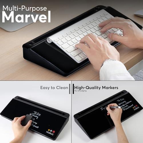 HURUC Desk Buddy Glass Desktop Whiteboard – Desk Board Buddy Hidden Storage