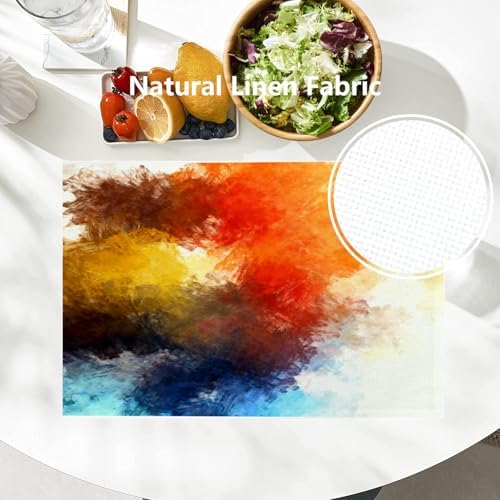 Batmerry Modern Bright Decorative Placemats, Watercolor Artistic Brushed Abstract Brush Stroked Painting Blob Woven Burlap Modern Placemats for Dining Table Kitchen Wedding Decor Indoor Set of 4