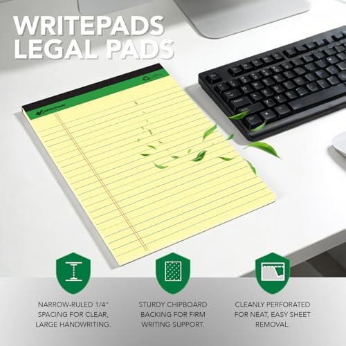KAISA Yellow Legal Pads 12Pads 600 Sheets Writing Pads Recycled Paper 5"x8" Norrow Ruled Lined Paper Small Legal pad Perforated 50 sheets/pad Notepads Writing Tablet Canary For Office Supplies (Canary 12pads)