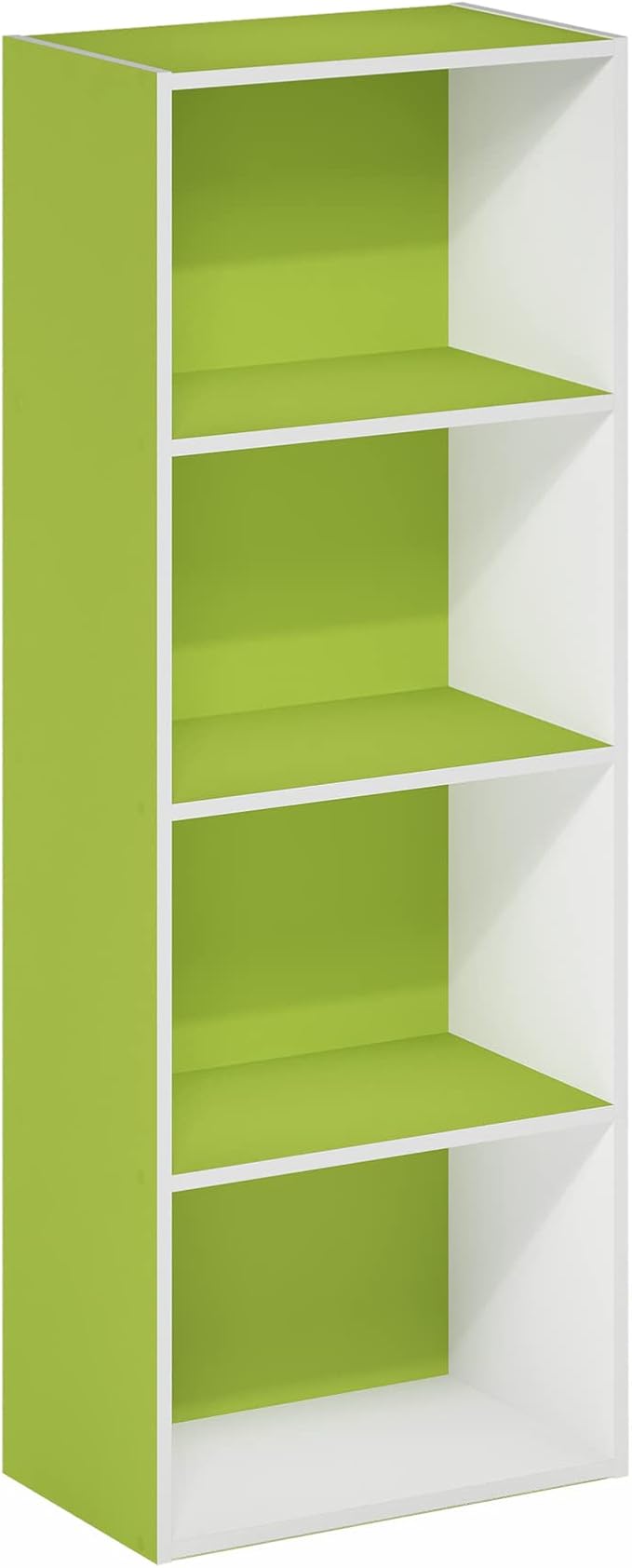 Furinno LUDER 4-Tier Book Shelf, Open Shelves Bookshelf, Green/White | 9 x 15.6 x 41.7, Closed Back, Modern Bookcase, for Living Room, Bedroom, Home Office