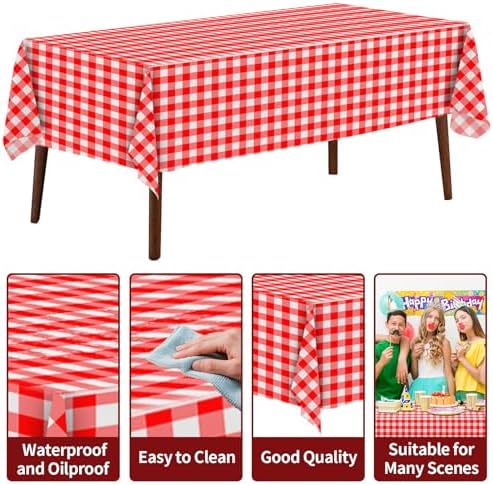 CXPSINC 54 Inch X 300 Feet Plastic Table Cover Roll Disposable Tablecloth with Slide Cutter for All Type/Shape Tables | Party, Banquet, Birthdays, Weddings(Red Checkered, 300 Feet)