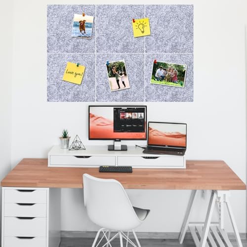 Square Felt Cork Bulletin Board Tiles, Self Adhesive DIY Felt Pin Board for Wall 30" x 20" with 35 Pushpins for Office School Home Wall Decor Stickers Memos Photos Display (Light Grey)