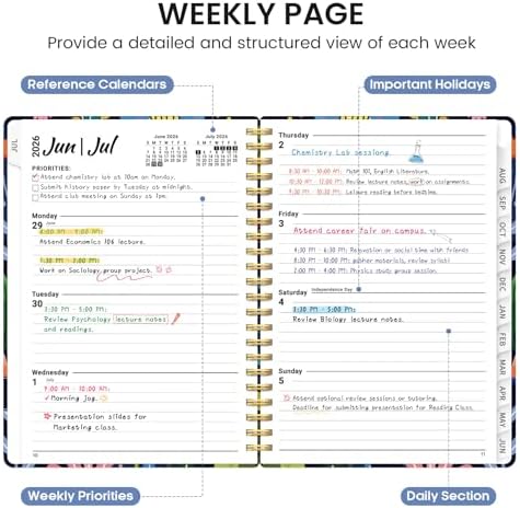 Planner 2026-2027, Jul 2026-Jun 2027 Academic Monthly & Weekly Planner | 6.3" x 8.5" Hardcover Pretty Calendar Planner for Women, Spiral Organizer for School Office Home Supplies, Bloom Burst