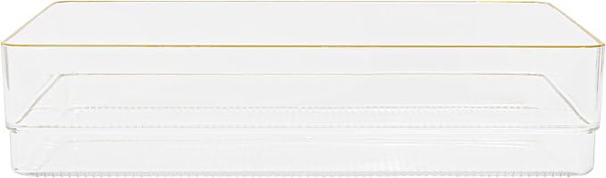 Martha Stewart Kerry Stackable Desk Drawer Organizers, Clear/Gold, 3-Pack | 9x6 in Organizers, Gold Trim, Stackable