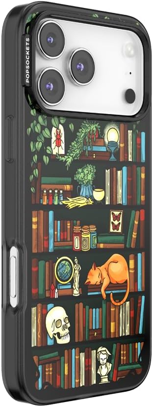 PopSockets iPhone 17 Pro Max Phone Case with MagSafe- Storied Shelves | Magnetic, Wireless Charging, Camera & Drop Protection, Bookish, Book, Reading