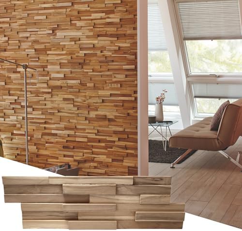 Wall!Supply 3D Wall Panels – Reclaimed Modern Asian Teak Wood – Home Decor Wallpaper Alternative for Living Room, Bedroom & Office – Easy DIY Installation – 10 Pack, Covers 9.6 Sq Ft