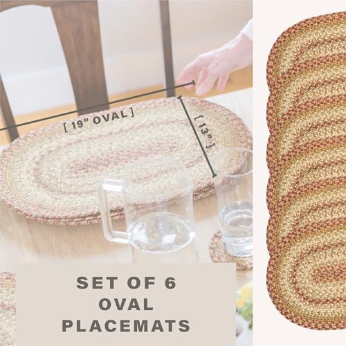 Homespice Harvest Braided Placemats for Country Decor, Oval 13x19 Set of 6