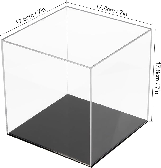 7x7x7Inch Simple Self-Assembly Clear Acrylic Box with Black Base | Acrylic Display Case with Lid Countertop Clear Square Acrylic Box Cube Acrylic Storage Containers for Office Home