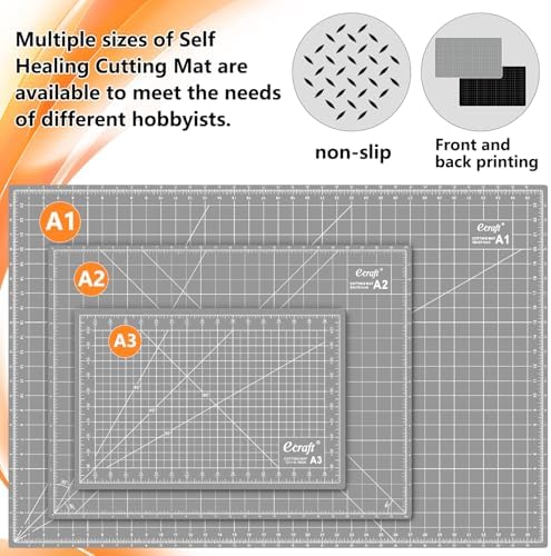 Ecraft Self Healing Cutting Mat:18" x 24" Double Sided 5-Ply Hobby Mat, A2 Rotary Cutting Sewing Mat for Crafts, Fabric,Sewing,Quilting,Scrapbooking,Projects,Grey/Black