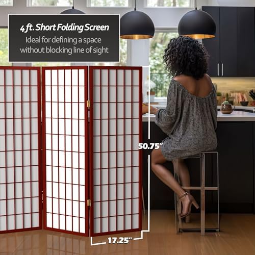 4 ft. Short Window Pane Shoji Screen - Rosewood - 6 Panels