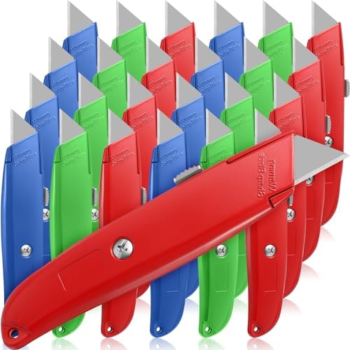 Reginary 30 Pcs Box Cutters Bulk, Utility Knives, Red, Green, Blue