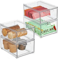 mDesign Stackable Storage Containers Box with Pull-Out Drawer - Stacking Plastic Drawers Bins for Kitchen Pantry and Cupboard, Cabinet, Counter, Island and Tables - Lumiere Collection - 4 Pack - Clear