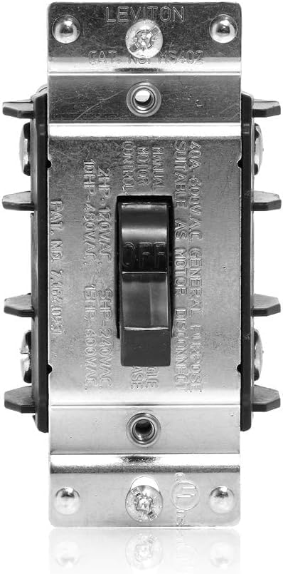 Leviton MS402-DS 40 Amp, 600 Volt, Double-Pole, Single Phase AC Motor Starter, Suitable as Motor Disconnect, Toggle, Industrial Grade, Non-Grounding, Black (Pack of 10)