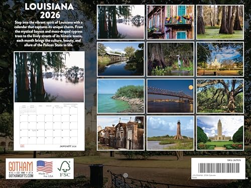 Louisiana Calendar 2026 Wall 12 Month Monthly LA Scenic Souvenirs Louisianian Themed Gifts | American Made In The USA