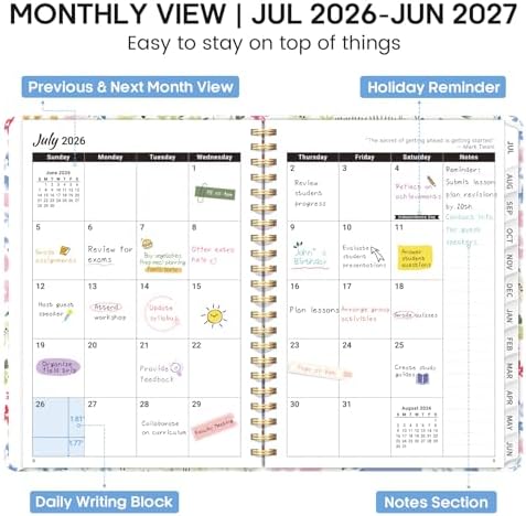 Planner 2026-2027, Weekly & Monthly Academic Calendar, Jul 2026 – Jun 2027