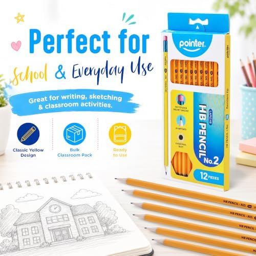 Pointer No. 2 HB Pencils Presharpened HB Wood-Cased Soft Erasers 144 Pack