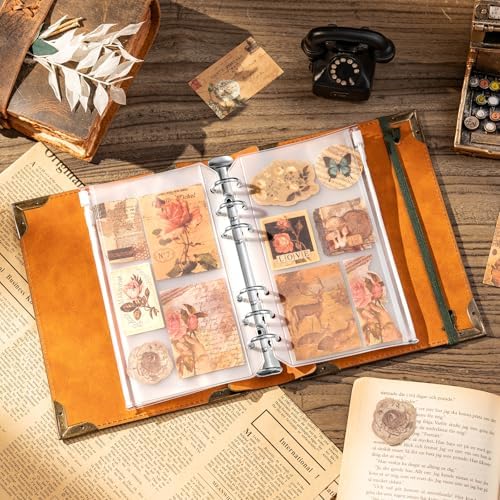 Ovesmusl PU Leather A6 Binder 6 Ring Mini Journal Cover Binder 5.5”x7.5”