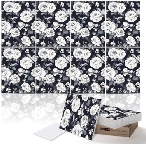 PINWELIFE® Acoustic Art Tiles – 8-Pack 12"x16" Sound Absorbing Panels, Seamless Wallpaper-Style Decorative Acoustic Wall Art, Echo Reduction for Home Studio/Office, Nano Tape Included