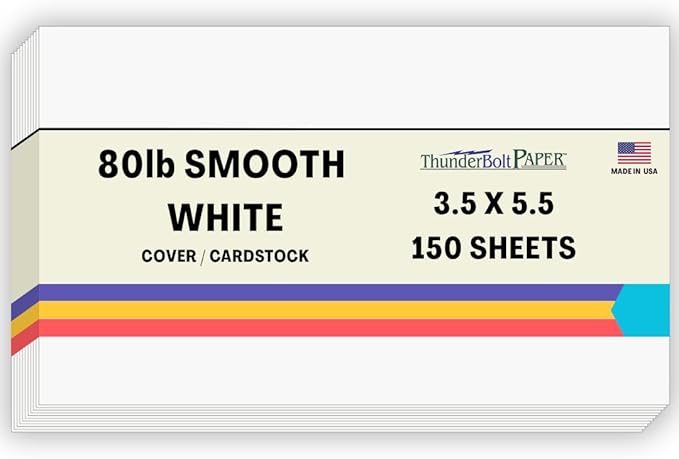 150 Bright White Smooth 80# Card Paper Sheets - 80 lb/Pound Cover Weight - 3.5" X 5.5" (3.5X5.5 Inches) USPS Standard Postcard Card Size - Quality Paper - Consistency in Print - Smooth Finish