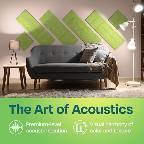 Acoustic Panels 12-Pack Soundproof Wall Panels 12"x12"x0.4" Decorative Sound Dampening for Your Home, Office, Studio, Bedroom & More with Unique LineWave Carving [Gin Green]