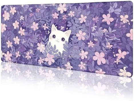 LIMKRIAN Cat Purple Mouse Pad Large Desk Mat 31.5x11.8 in