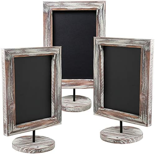 MyGift Set of 3 Rustic Wood Tabletop Chalkboard Signs with Round Bases