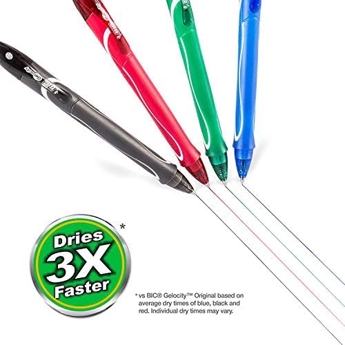 BIC Gelocity Quick Dry Colored Gel Pens, 0.7mm, Black Ink Pens, Pack of 24