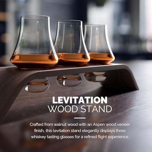 Final Touch Whiskey Flight Set with 3 Tasting Glasses & Modern Wood Stand