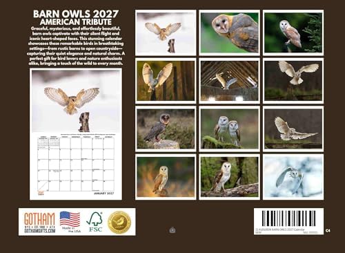 JJ Audubon Tribute Barn Owl Calendar 2027 Monthly Wall Calender 12 Month