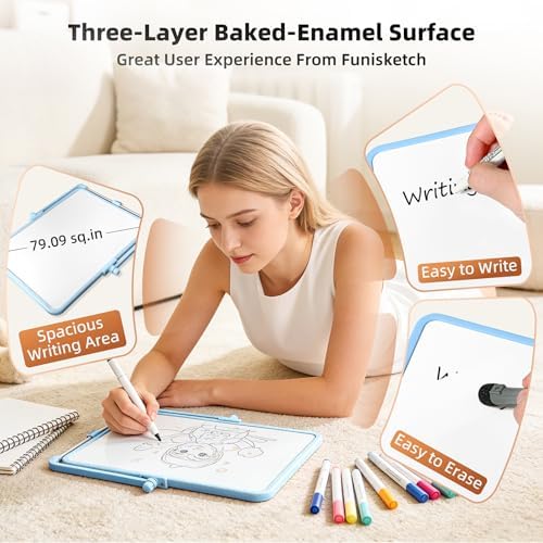 Colorful Dry Erase White Board 8.3x11in, Magnetic Desktop Board with Stand, 2 Markers (Eraser Head), 4 Magnets - Double-Sided Easel for Daily Planning, Memo, Office/Home/School (Blue)