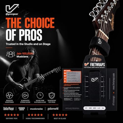 Gruv Gear Fret Wrap & Guitar Mute, Fretwrap for Acoustic, Electric & Bass | String Dampener Recording, Tapping & Practice Accessory (1 Pack, Medium Black, Fits 5 String Bass, 7 String Guitar)