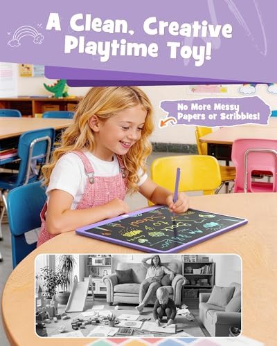 LCD Writing Tablet 16 Inch, Colorful Electronic Doodle Board Drawing Tablet, Memo Board, Drawing Pads with Lanyard, Travel Educational Toys Gifts for Kids Toddlers (Purple-16Inch)