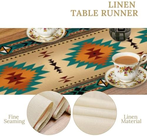 Aztec Southwest Table Runner, Ethnic Style Design Geometric Triditional Kitchen Table Runners Table Setting Decor for Garden Farmhouse Wedding Party Holiday Dinner Home, 13x90 Inch