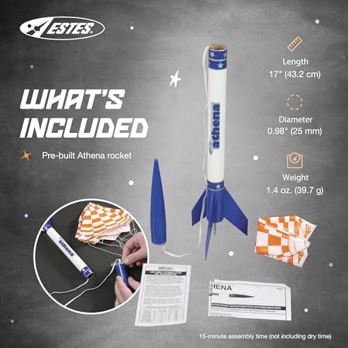 Estes 2452 Athena Rocket-Building Kit, Prebuilt Beginner Flying-Rocket Model Kit for Ages 10+, Blue