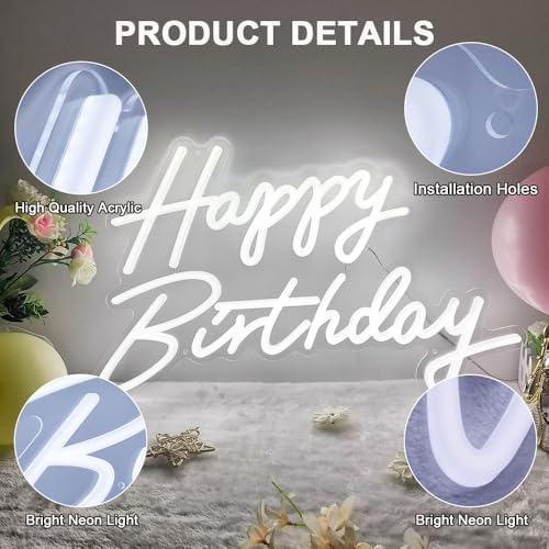 Happy Birthday Neon Sign for All Partys, Large Size-23 x 14inch, Led Neon Signs With Dimmable Switch for Wall Decor, Photo Backdrop (Power by USB)-by Colysor