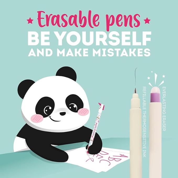 LEGAMI - Set of 7 Erasable Gel Pens with Thermosensitive Erase Ink, Range of ink colours & barrel designs, 0.7mm Tip, Cat, Bee, Monster, Giraffe, Panda, Shark, Hippo Designs
