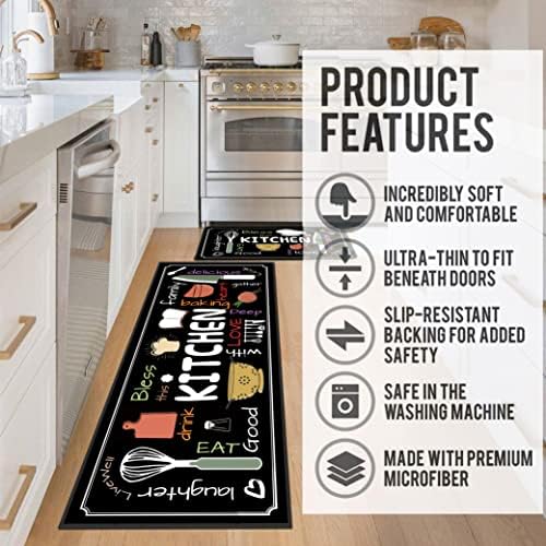 Utensils Kitchen Rugs for Floor 2 Piece Sets, Chef Love Floor Mat for Kitchen, Utensils Kitchen Rug in Front of Sink for Standing for Italian Kitchen Decor 17"X30"+17"X47"