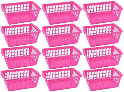 YBM HOME Plastic Perforated Storage Basket Bin Office Drawer, Shelf Desktop Countertop Tray Organizer 32-1188 (12, Pink)