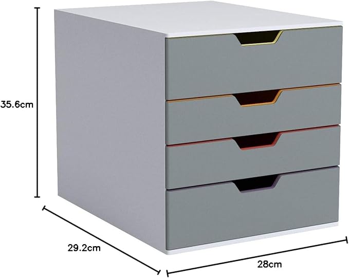 Durable Varicolor 4 Drawer Unit - Gray Desktop Drawer Set with 4 Color Coded Draws - Letter to Folio Size Files - Perfect for Storing Documents and Paper Work