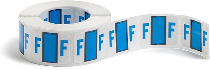Smead BCCR Bar-Style Color-Coded Alphabetic Label, F, Label Roll, Blue, 500 Labels per Roll, (67076)