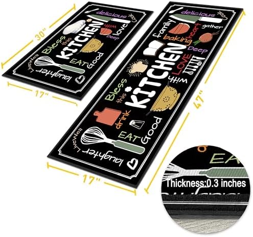 Utensils Kitchen Rugs for Floor 2 Piece Sets, Chef Love Floor Mat for Kitchen, Utensils Kitchen Rug in Front of Sink for Standing for Italian Kitchen Decor 17"X30"+17"X47"
