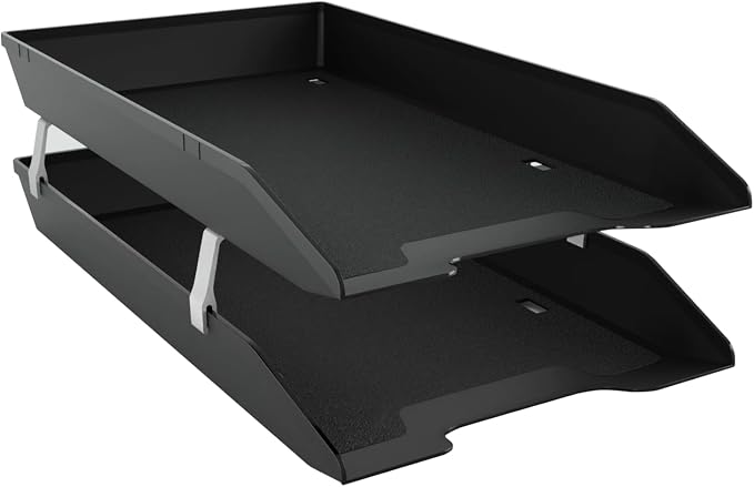 Acrimet 2-Tier Legal Size Paper Tray Organizer, Made in USA, Plastic Desk File Organizer, Front-Load Document Tray for Office, Home & School, Black